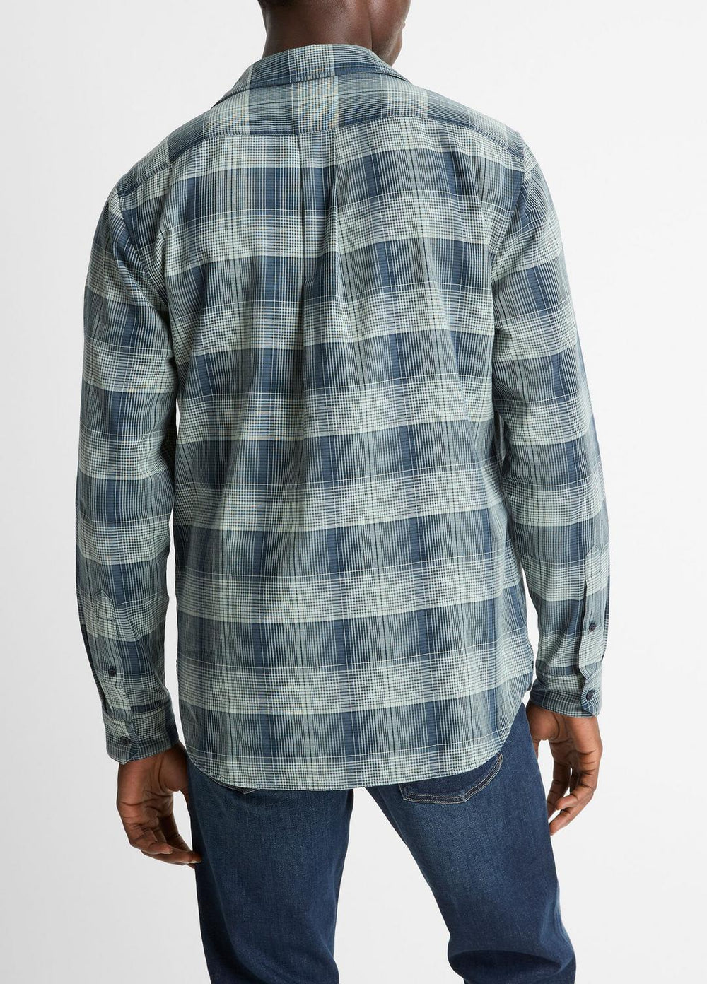 VINCE | Big Sky Plaid Cotton Button-Front Shirt in Long Sleeve - RAPIDS COMBO