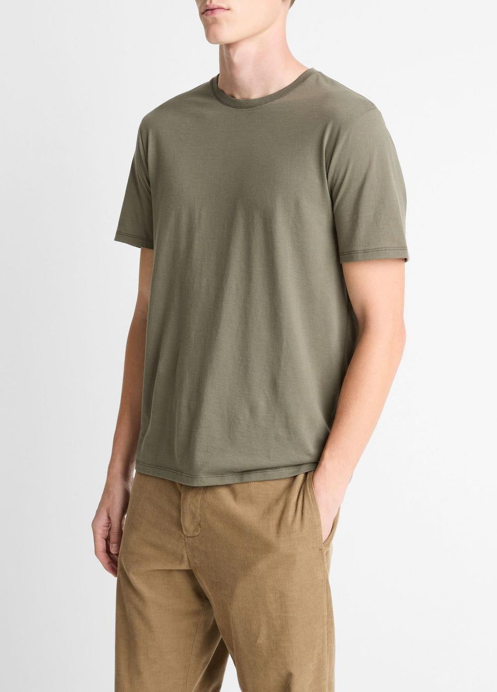 VINCE | Pima Cotton Crew Neck T-Shirt in Short Sleeve - SYCAMORE