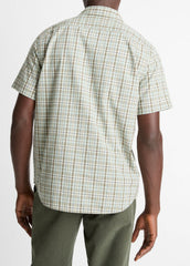 VINCE | Polson Plaid Cotton Short-Sleeve Button-Front Shirt in Short Sleeve - SEAFOAM COMBO