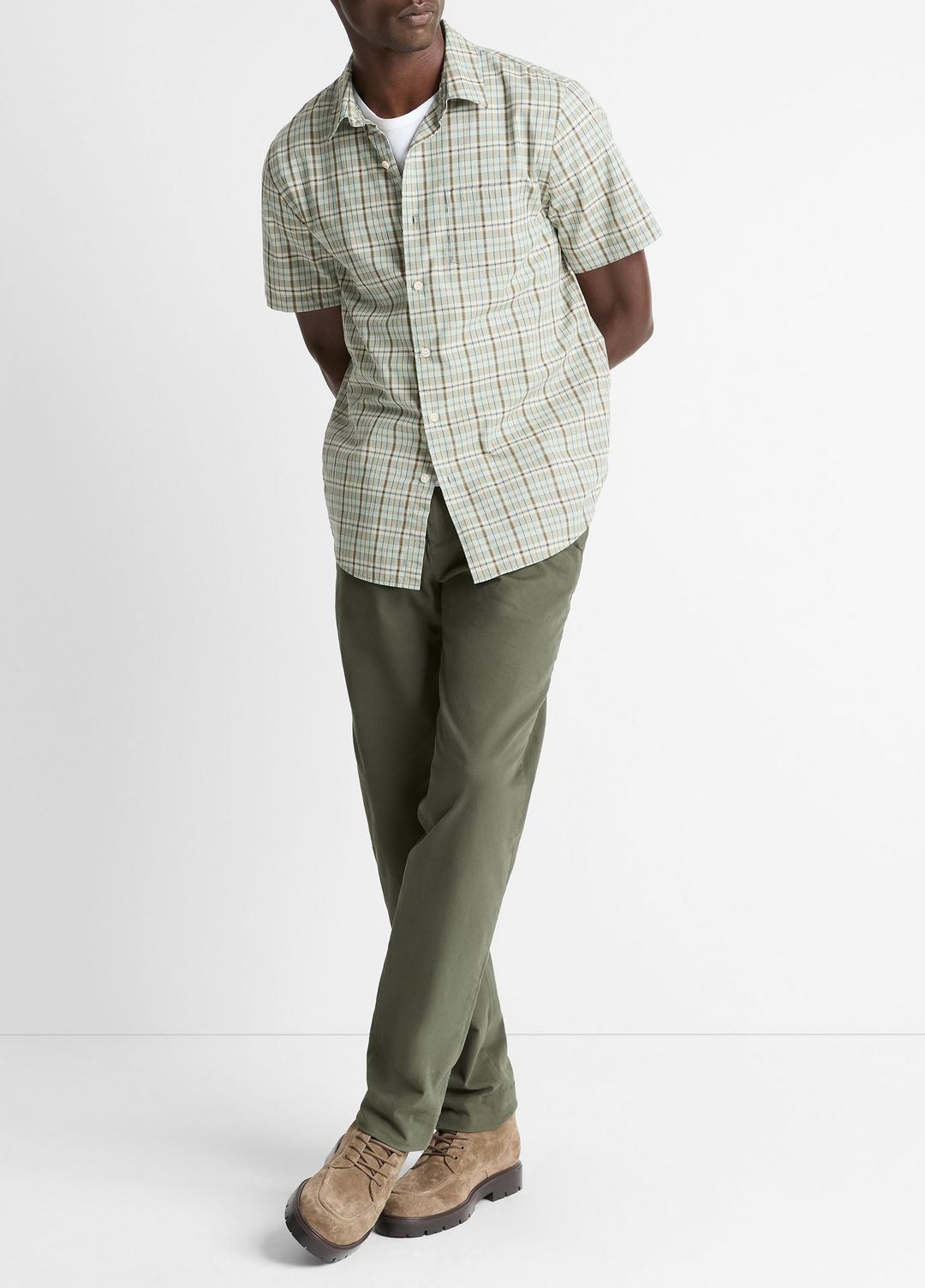 VINCE | Polson Plaid Cotton Short-Sleeve Button-Front Shirt in Short Sleeve - SEAFOAM COMBO