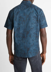 VINCE | Dyed Camouflage Cotton Short-Sleeve Button-Front Shirt in Short Sleeve - RAPIDS COMBO