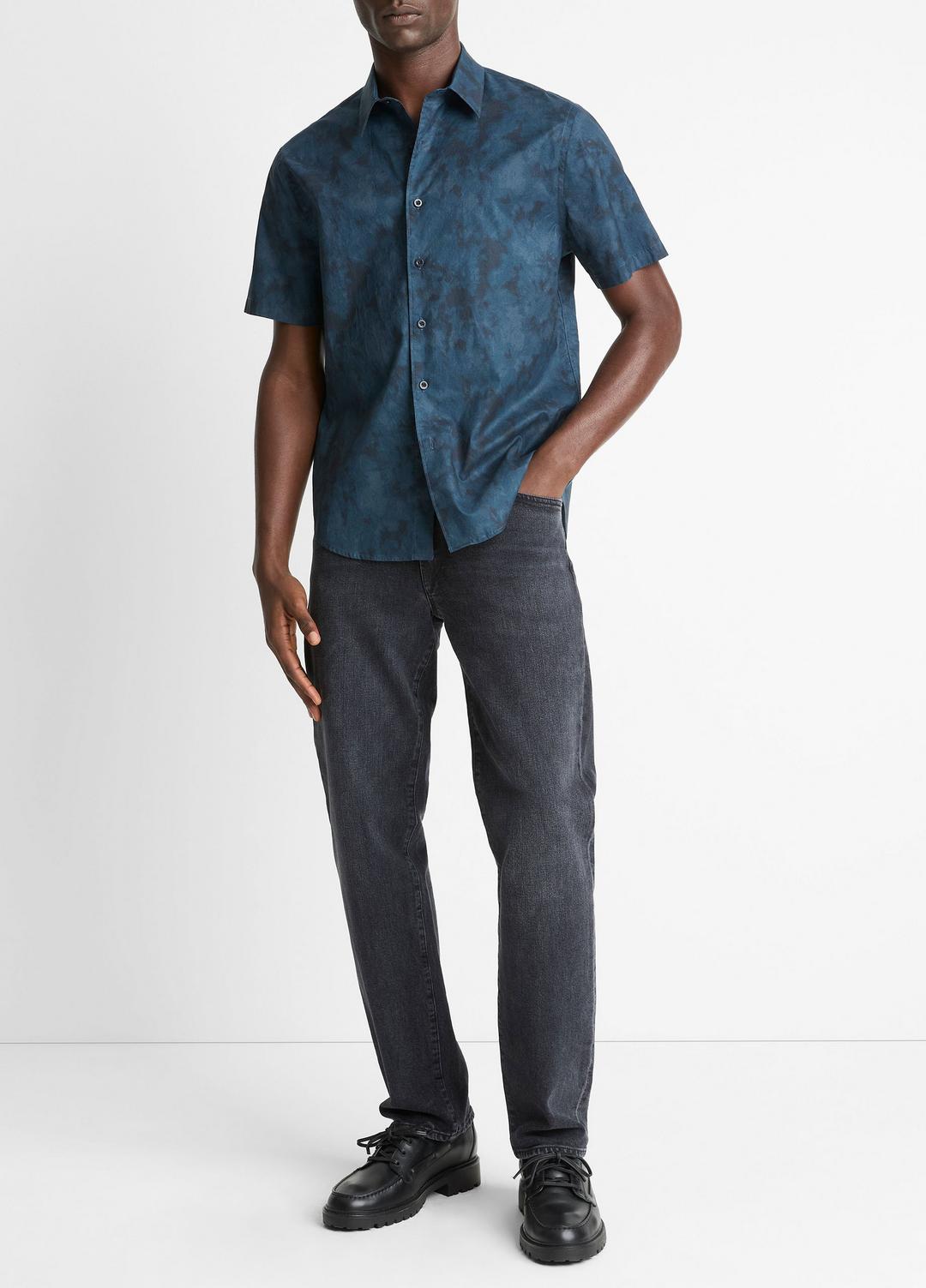 VINCE | Dyed Camouflage Cotton Short-Sleeve Button-Front Shirt in Short Sleeve - RAPIDS COMBO