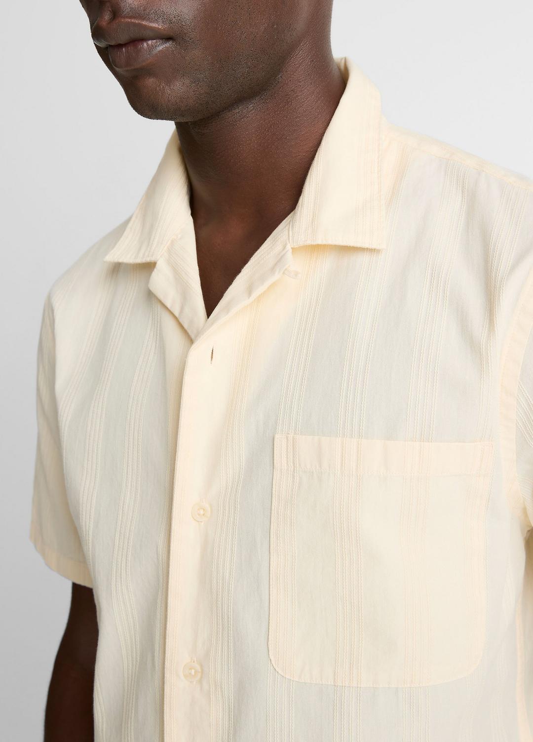 VINCE | Union Stripe Cotton Short-Sleeve Loop-Collar Shirt in Short Sleeve - MEADOWLARK
