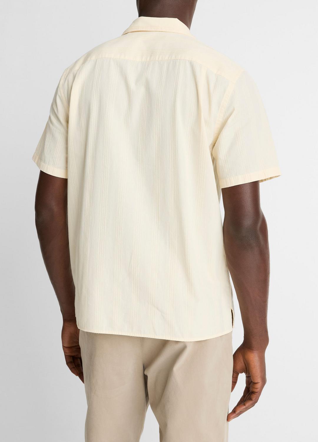 VINCE | Union Stripe Cotton Short-Sleeve Loop-Collar Shirt in Short Sleeve - MEADOWLARK