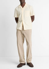 VINCE | Union Stripe Cotton Short-Sleeve Loop-Collar Shirt in Short Sleeve - MEADOWLARK