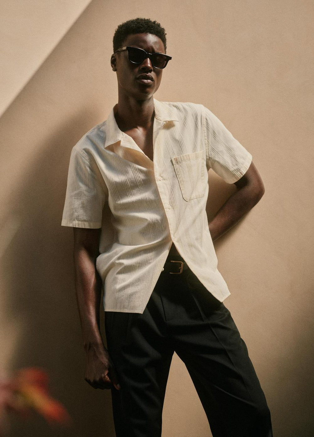 VINCE | Union Stripe Cotton Short-Sleeve Loop-Collar Shirt in Short Sleeve - MEADOWLARK