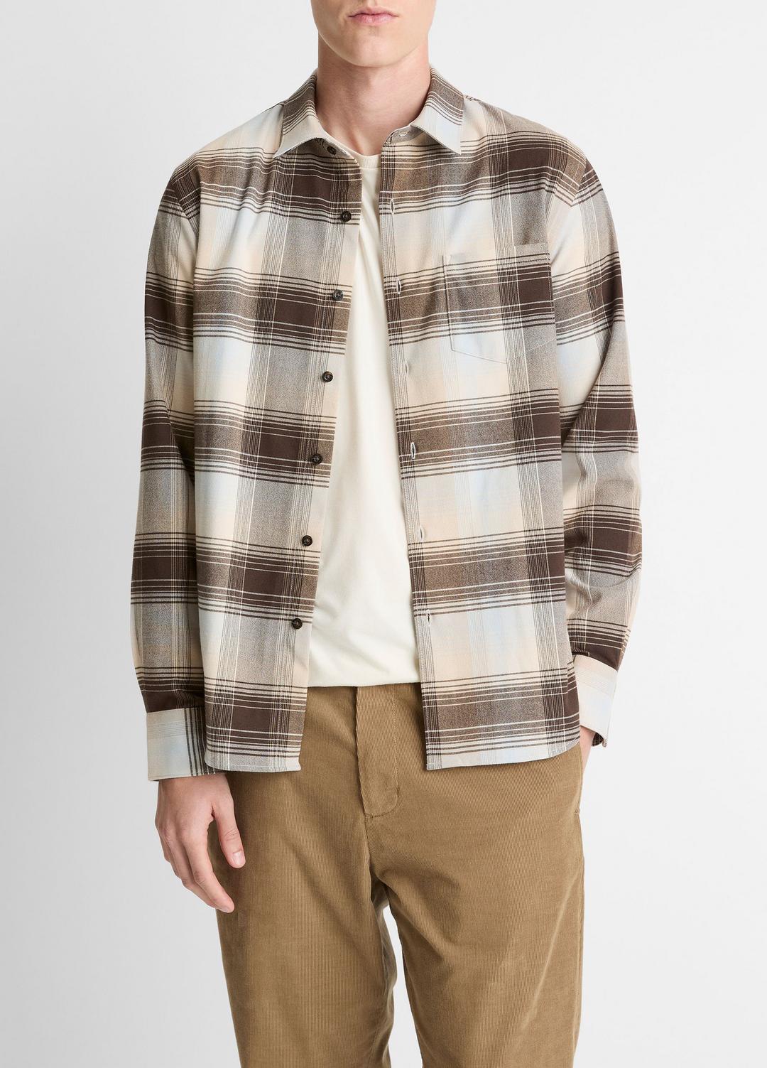 VINCE | Missoula Plaid Button-Front Shirt in Long Sleeve - WHITECAP COMBO