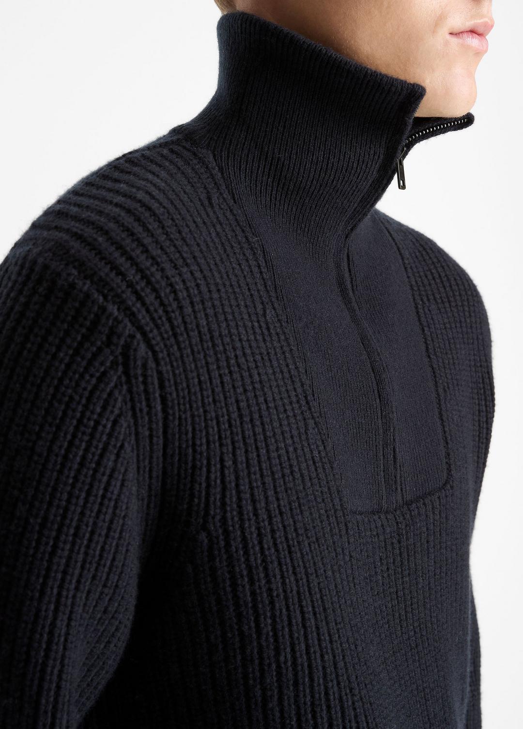 VINCE | Heirloom Shaker Wool-Cashmere Quarter-Zip Sweater in Quarter Zip - COASTAL BLUE
