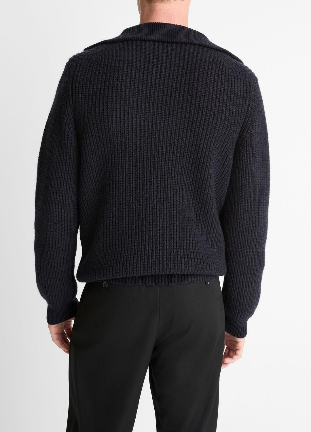 VINCE | Heirloom Shaker Wool-Cashmere Quarter-Zip Sweater in Quarter Zip - COASTAL BLUE