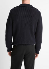VINCE | Heirloom Shaker Wool-Cashmere Quarter-Zip Sweater in Quarter Zip - COASTAL BLUE