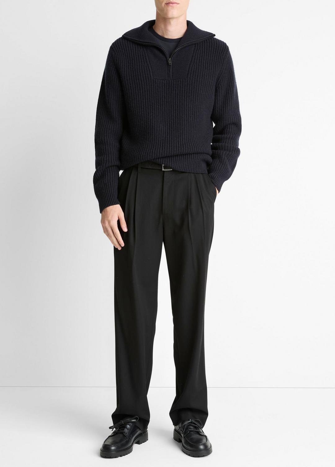VINCE | Heirloom Shaker Wool-Cashmere Quarter-Zip Sweater in Quarter Zip - COASTAL BLUE