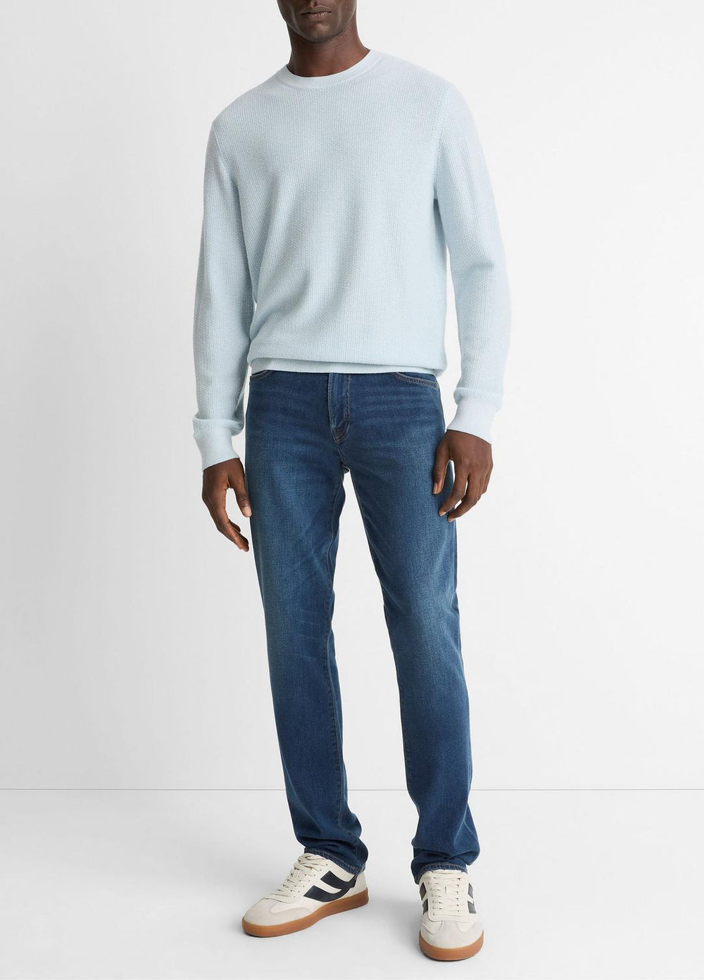 VINCE | Geo-Jacquard Wool-Blend Crew Neck Sweater in Crew Neck - WHITECAP/CLASSIC CREAM