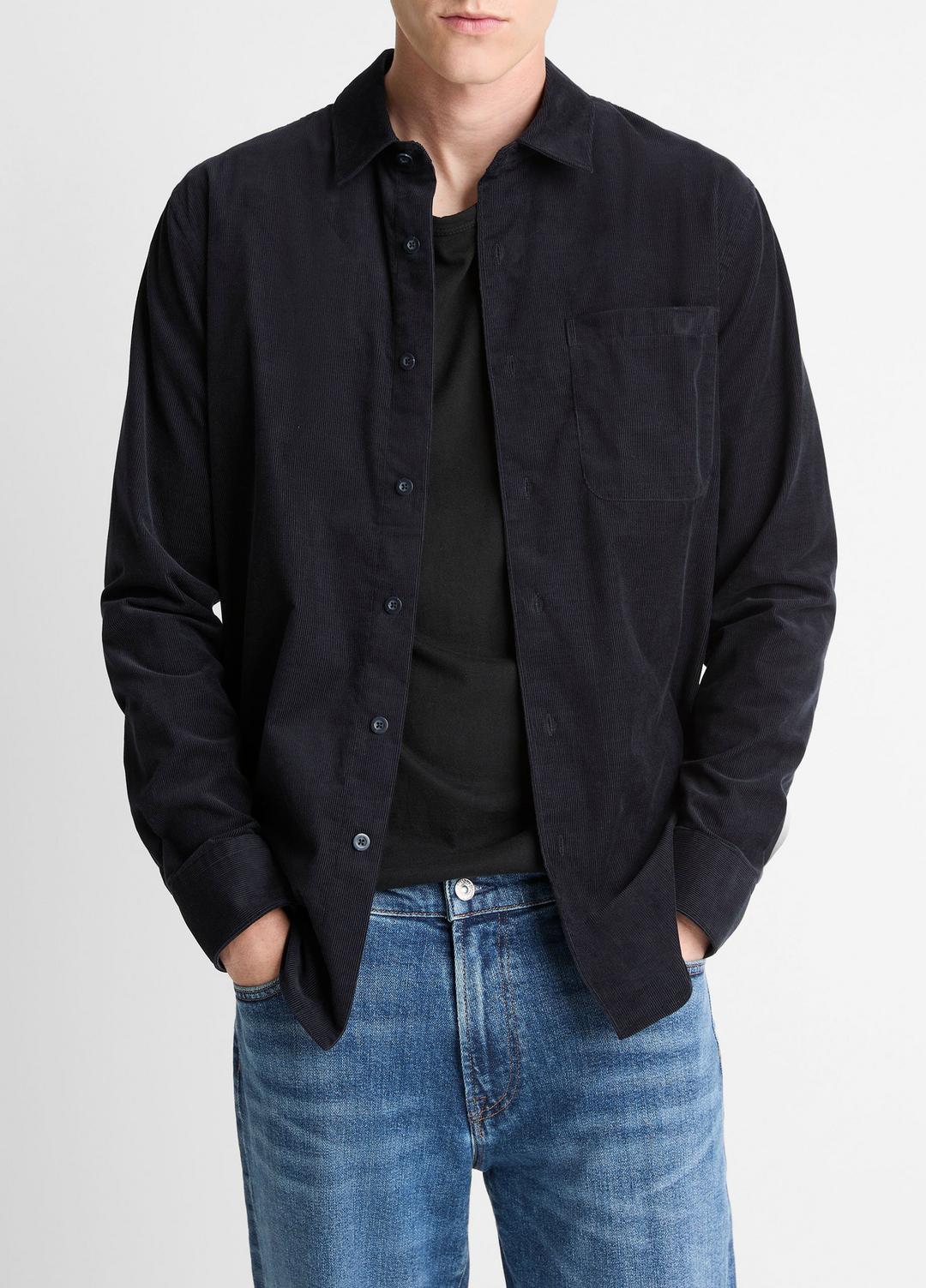 VINCE | Italian Cotton Corduroy Button-Front Shirt in Long Sleeve - COASTAL BLUE