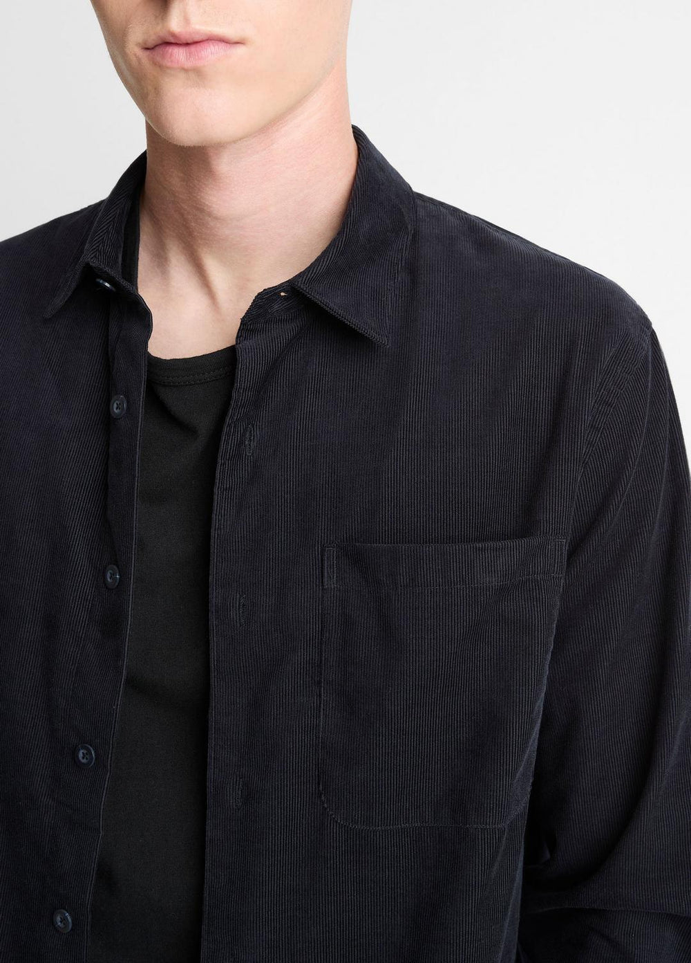 VINCE | Italian Cotton Corduroy Button-Front Shirt in Long Sleeve - COASTAL BLUE
