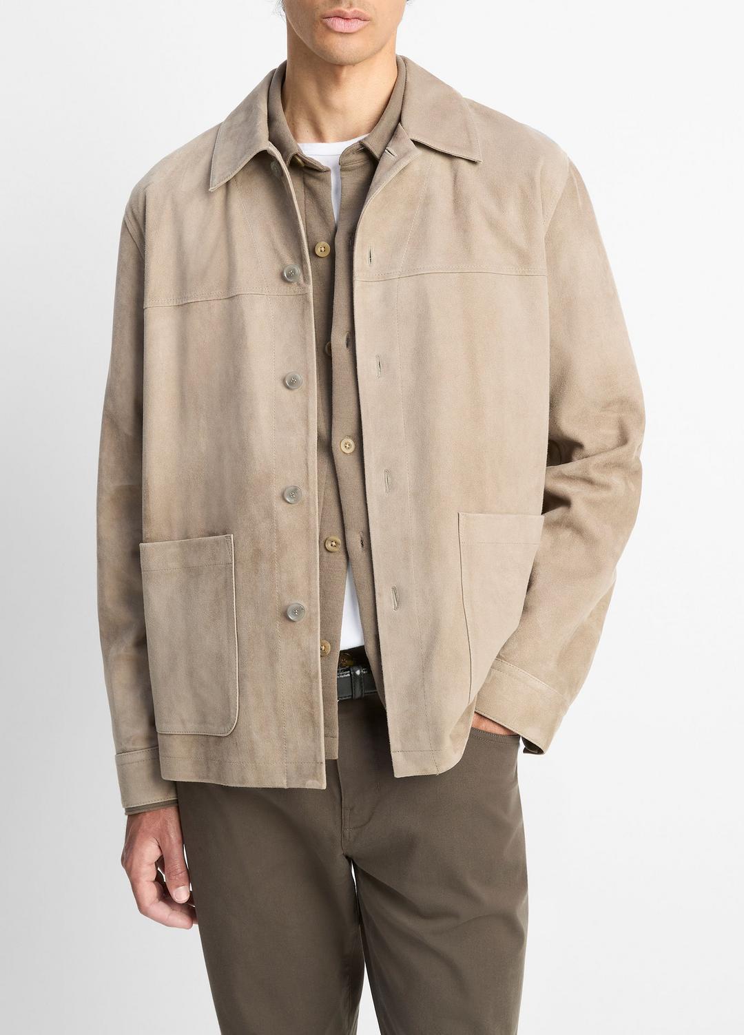 VINCE | Suede Shirt Jacket in Shirt Jackets - PUTTY