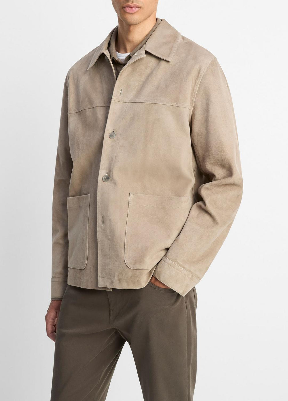 VINCE | Suede Shirt Jacket in Shirt Jackets - PUTTY