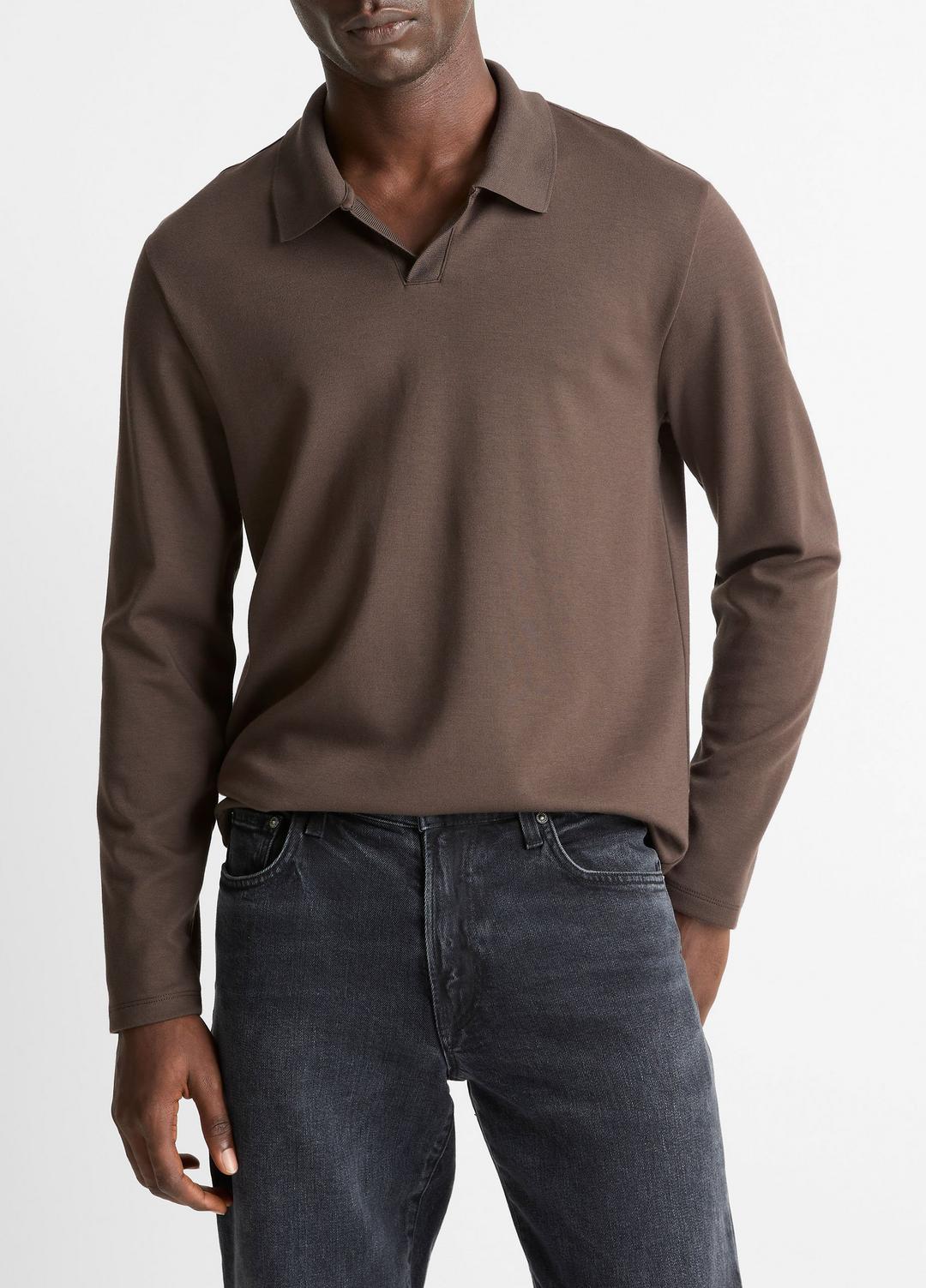 VINCE | Milano Pima Cotton-Blend Johnny-Collar Shirt in Long Sleeve - MISSION
