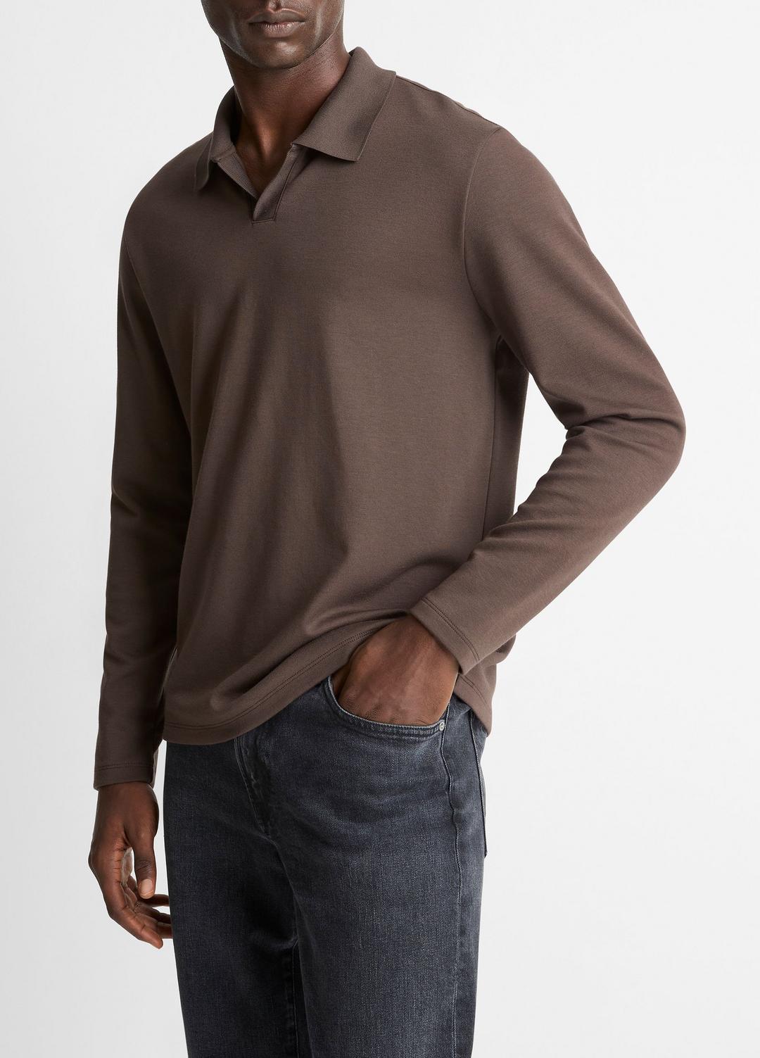VINCE | Milano Pima Cotton-Blend Johnny-Collar Shirt in Long Sleeve - MISSION