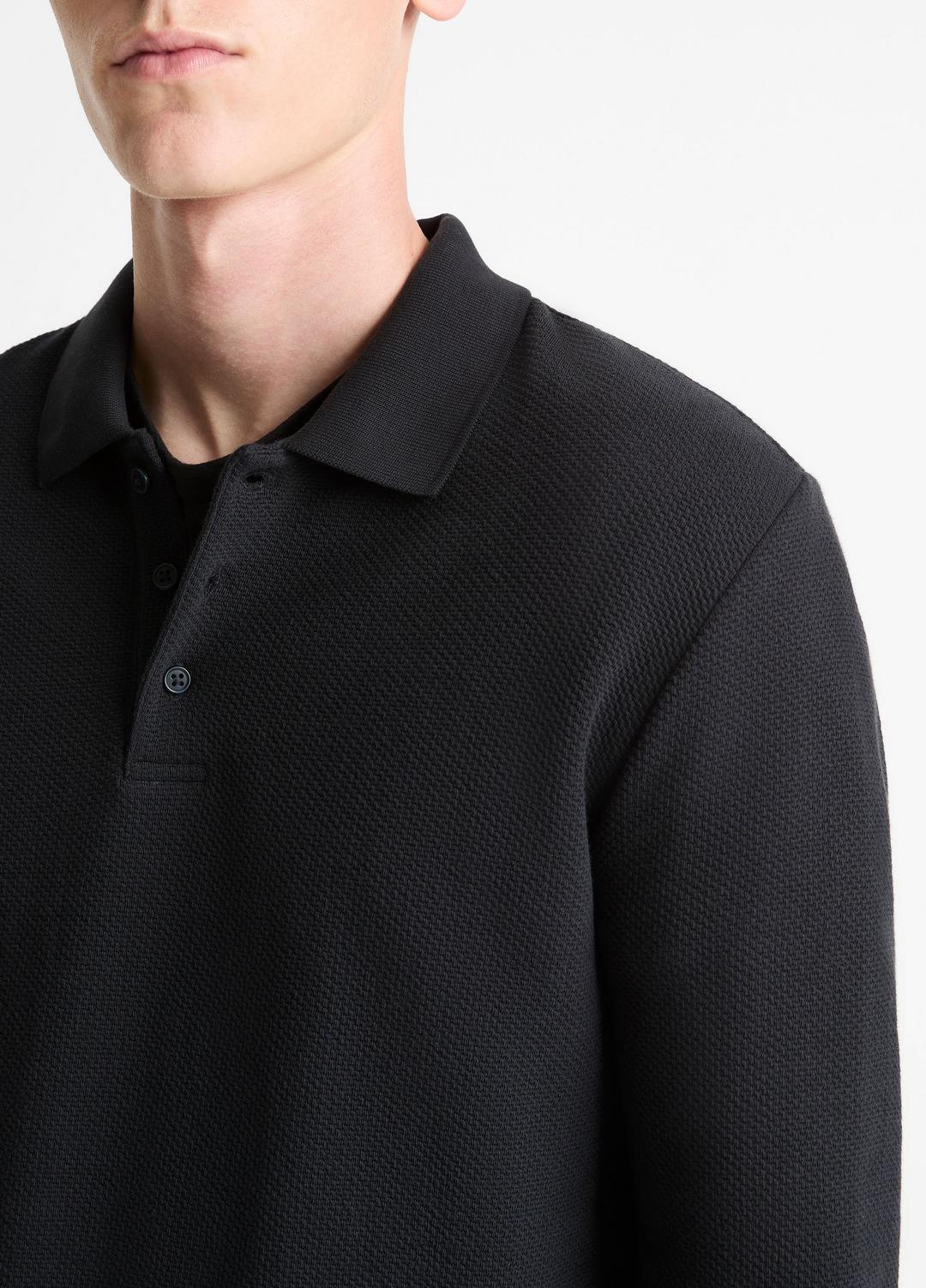 VINCE | Basket-Weave Cotton Long-Sleeve Polo Shirt in Henleys & Polos - COASTAL BLUE