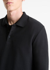 VINCE | Basket-Weave Cotton Long-Sleeve Polo Shirt in Henleys & Polos - COASTAL BLUE