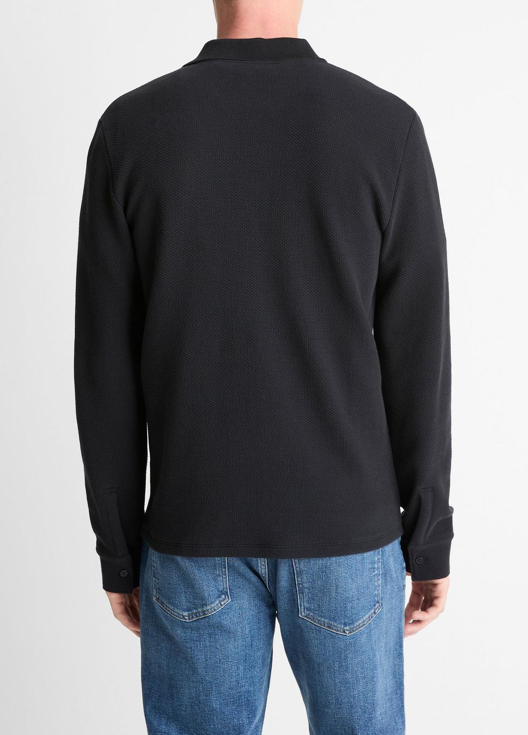 VINCE | Basket-Weave Cotton Long-Sleeve Polo Shirt in Henleys & Polos - COASTAL BLUE