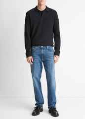 VINCE | Basket-Weave Cotton Long-Sleeve Polo Shirt in Henleys & Polos - COASTAL BLUE