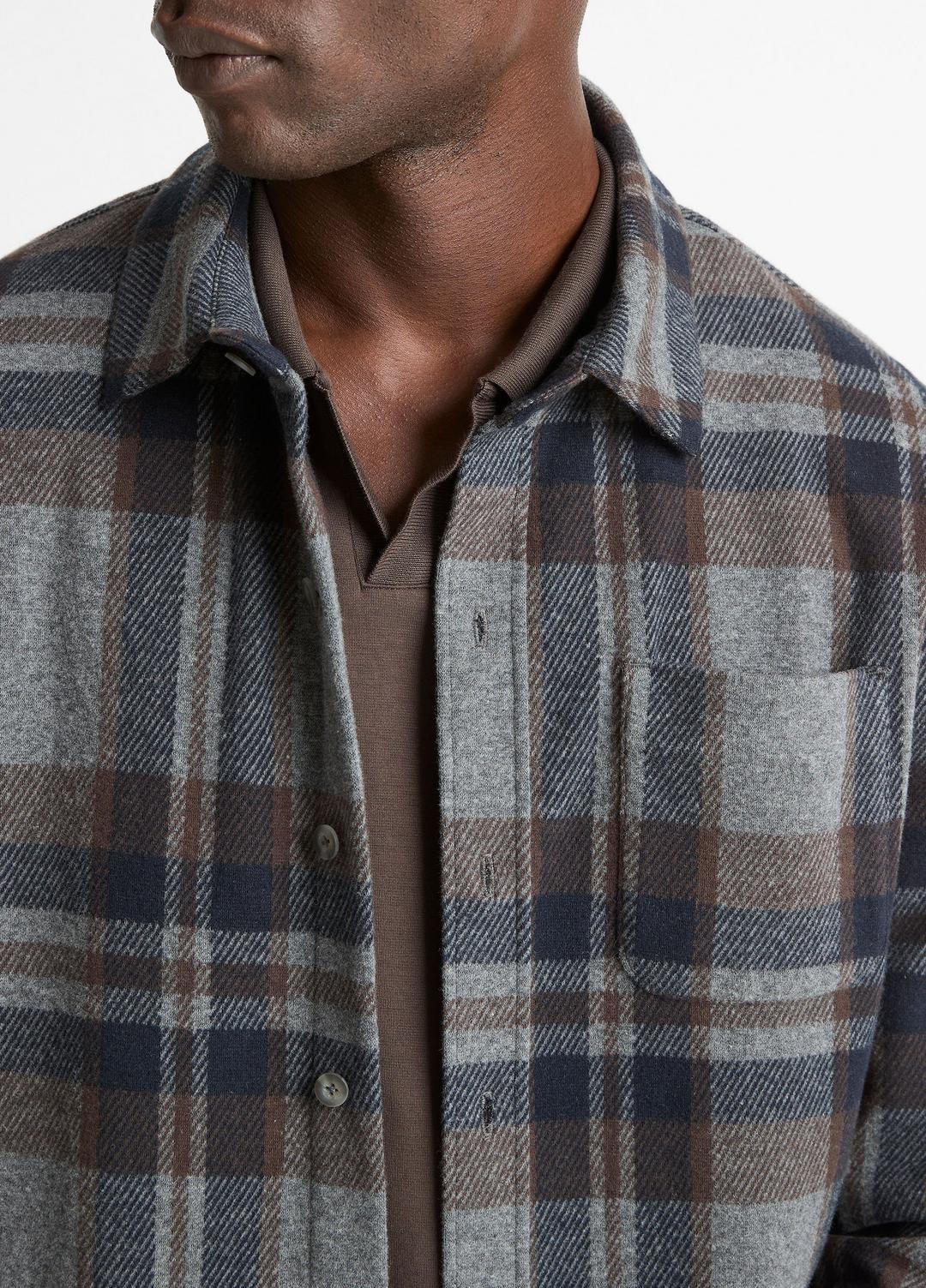 VINCE | Plaid Cotton-Blend Shirt Jacket in Shirt Jackets - MEDIUM HEATHER GREY COMBO