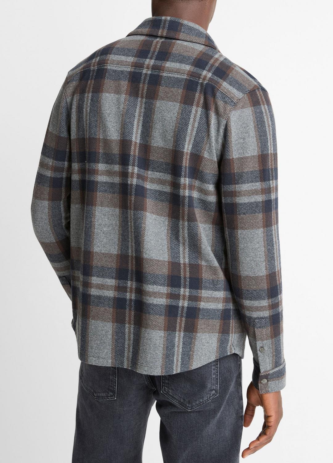 VINCE | Plaid Cotton-Blend Shirt Jacket in Shirt Jackets - MEDIUM HEATHER GREY COMBO