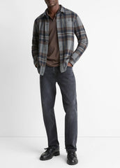 VINCE | Plaid Cotton-Blend Shirt Jacket in Shirt Jackets - MEDIUM HEATHER GREY COMBO