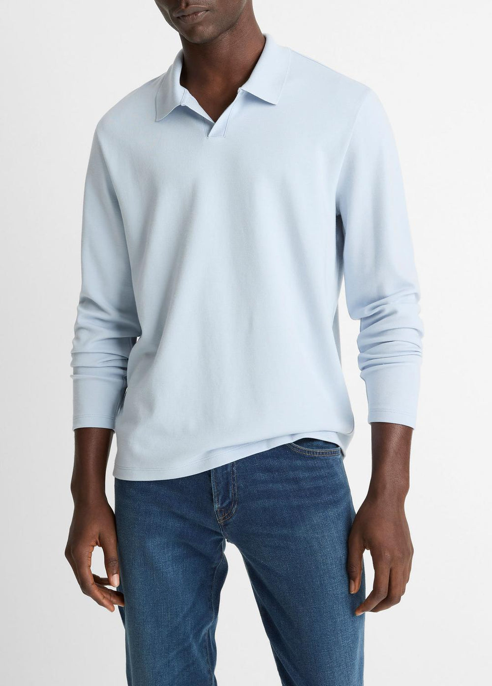 VINCE | Milano Pima Cotton-Blend Johnny-Collar Shirt in Long Sleeve - WHITECAP