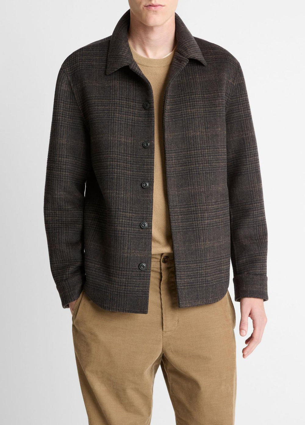 VINCE | Plaid Splittable Wool-Blend Shirt Jacket in Shirt Jackets - DARK MISSION