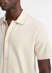 VINCE | Jacquard-Knit Cotton Short-Sleeve Button-Front Shirt in Short Sleeve - BONE/RIVER SAND