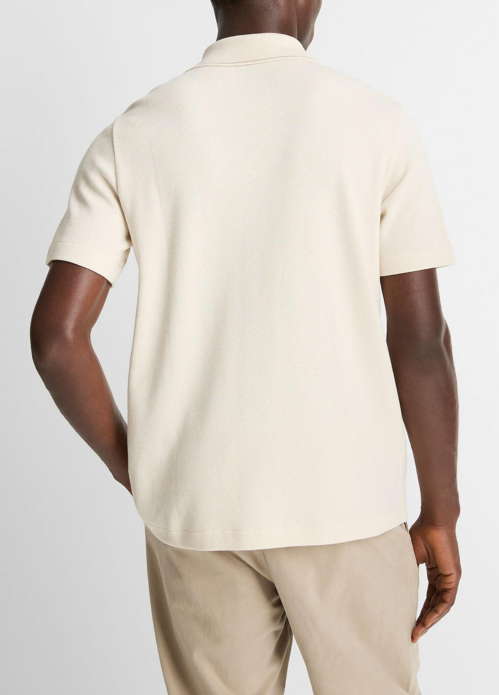 VINCE | Jacquard-Knit Cotton Short-Sleeve Button-Front Shirt in Short Sleeve - BONE/RIVER SAND