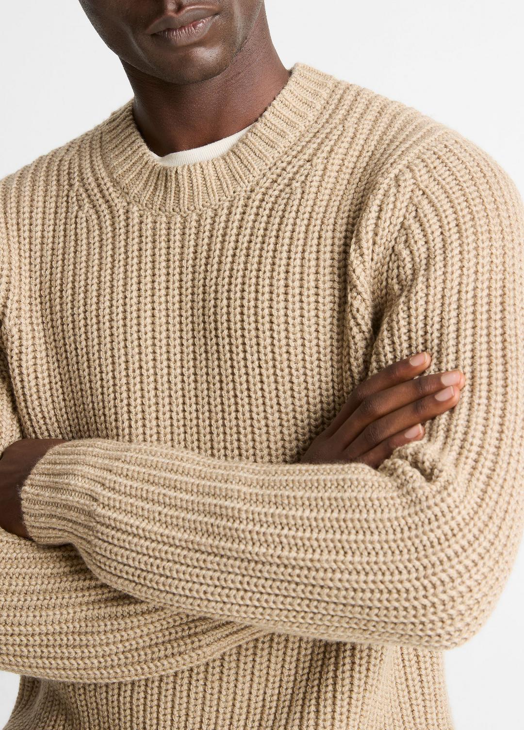 VINCE | Utility Shaker Merino Wool Sweater in Crew Neck - HEATHER RIVER SAND
