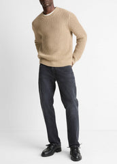 VINCE | Utility Shaker Merino Wool Sweater in Crew Neck - HEATHER RIVER SAND