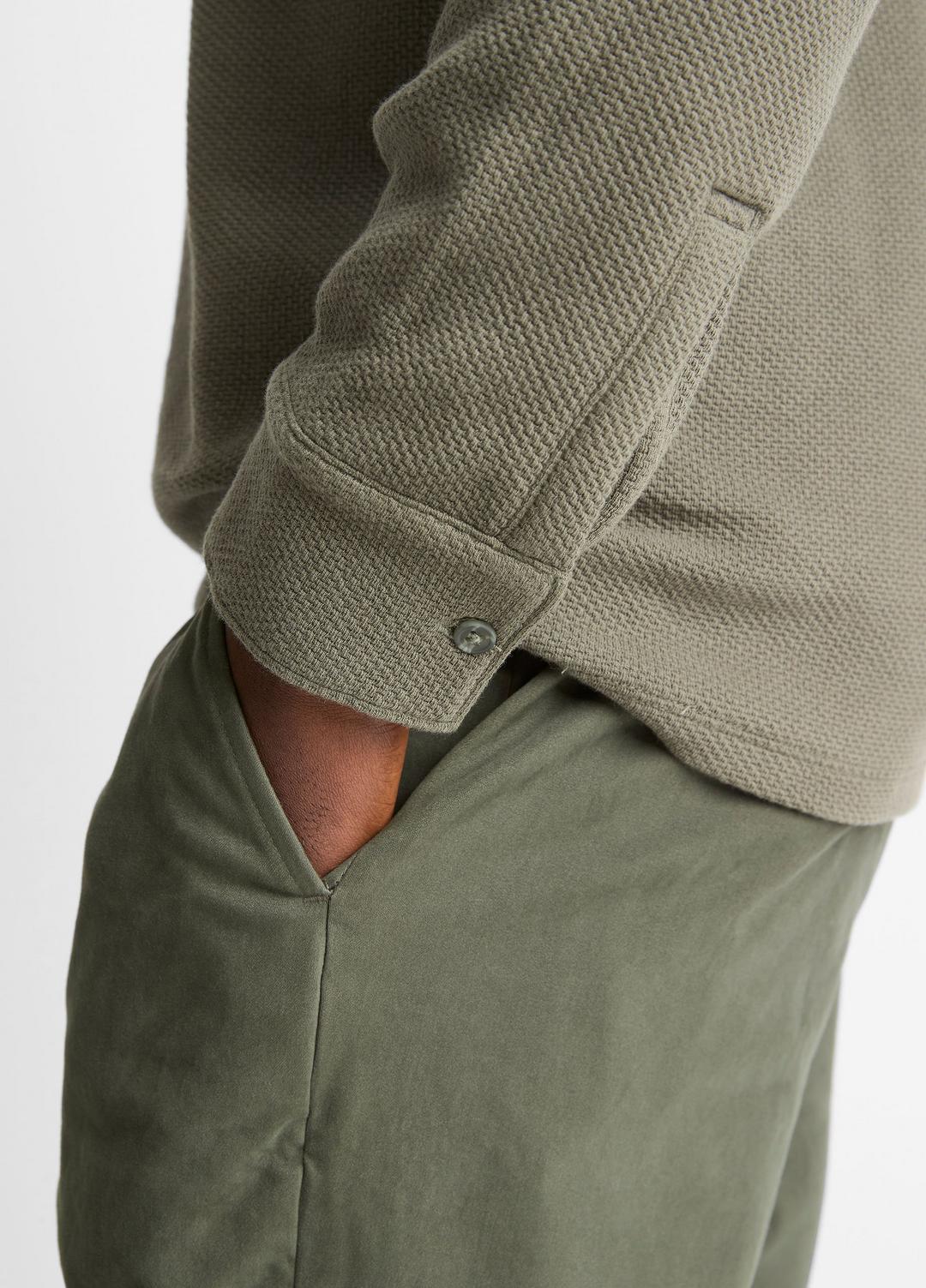 VINCE | Basket-Weave Cotton Long-Sleeve Polo Shirt in Henleys & Polos - SYCAMORE