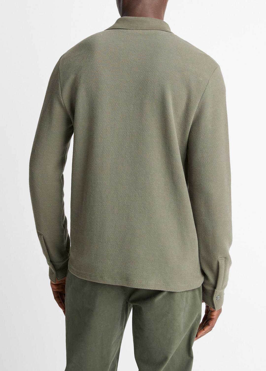 VINCE | Basket-Weave Cotton Long-Sleeve Polo Shirt in Henleys & Polos - SYCAMORE