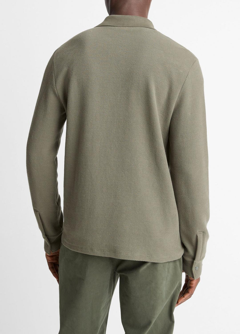 VINCE | Basket-Weave Cotton Long-Sleeve Polo Shirt in Henleys & Polos - SYCAMORE