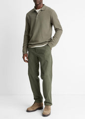 VINCE | Basket-Weave Cotton Long-Sleeve Polo Shirt in Henleys & Polos - SYCAMORE