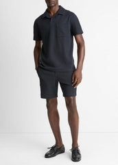 VINCE | Seersucker-Knit Stretch-Cotton Short-Sleeve Johnny-Collar Shirt in Short Sleeve - COASTAL BLUE
