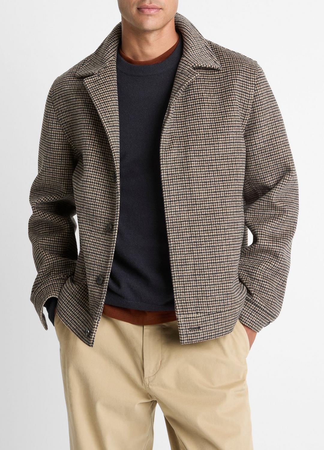VINCE | Houndstooth Bomber Jacket in Jackets - DARK ROAST COMBO