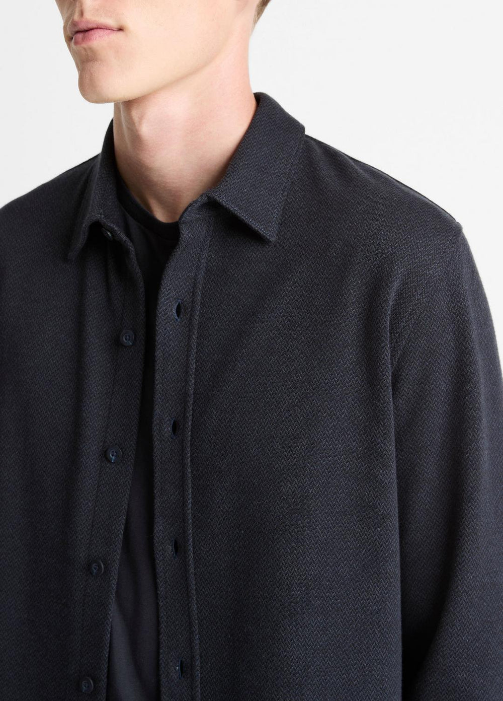 VINCE | Herringbone Cotton-Blend Button-Front Shirt in Long Sleeve - COASTAL BLUE