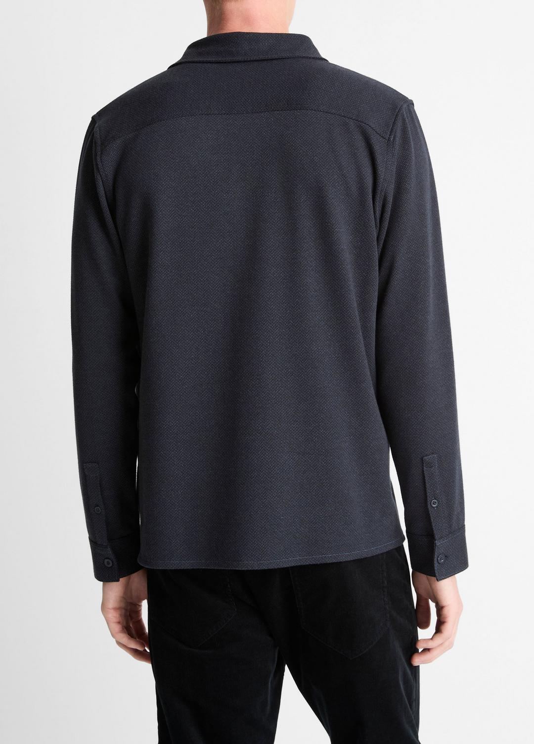 VINCE | Herringbone Cotton-Blend Button-Front Shirt in Long Sleeve - COASTAL BLUE