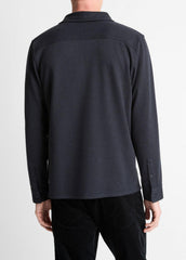 VINCE | Herringbone Cotton-Blend Button-Front Shirt in Long Sleeve - COASTAL BLUE