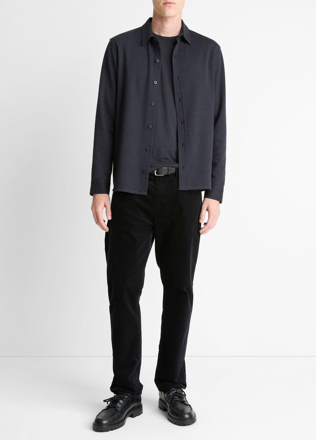 VINCE | Herringbone Cotton-Blend Button-Front Shirt in Long Sleeve - COASTAL BLUE