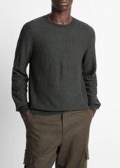 VINCE | Geo-Jacquard Wool-Blend Crew Neck Sweater in Crew Neck - DRIVER GREEN/COASTAL BLUE