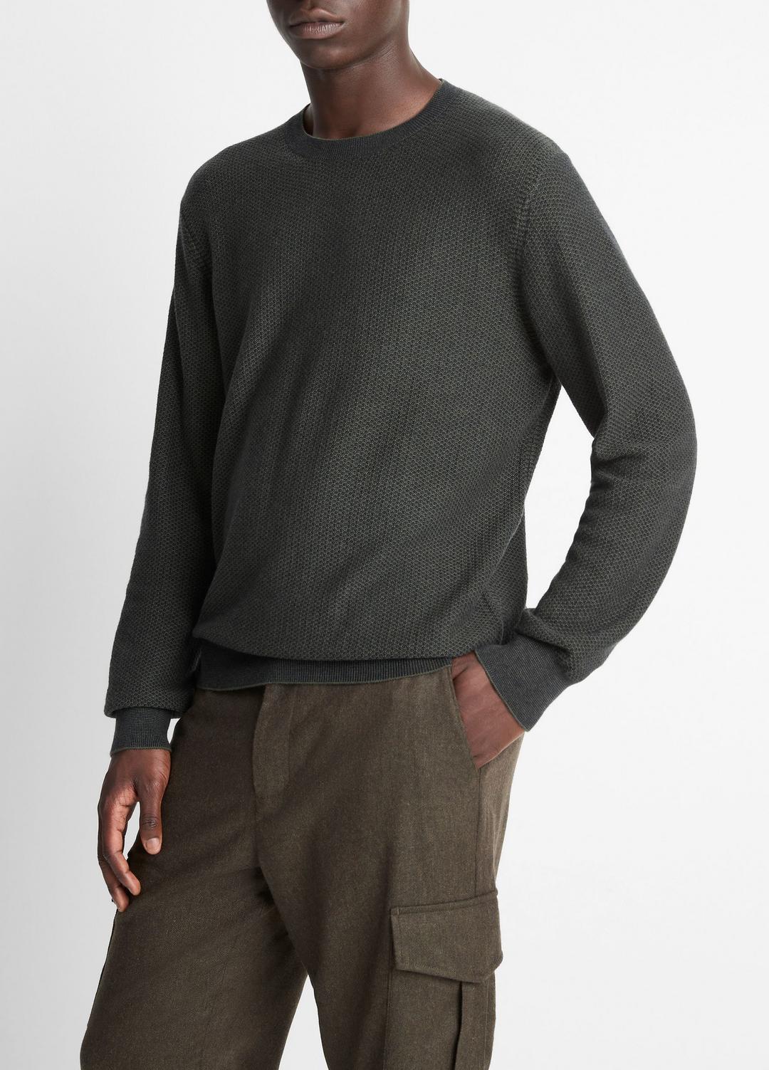 VINCE | Geo-Jacquard Wool-Blend Crew Neck Sweater in Crew Neck - DRIVER GREEN/COASTAL BLUE