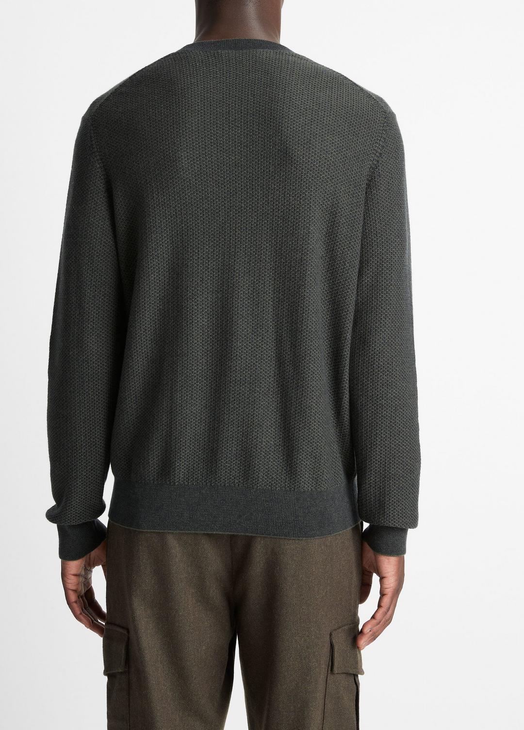 VINCE | Geo-Jacquard Wool-Blend Crew Neck Sweater in Crew Neck - DRIVER GREEN/COASTAL BLUE