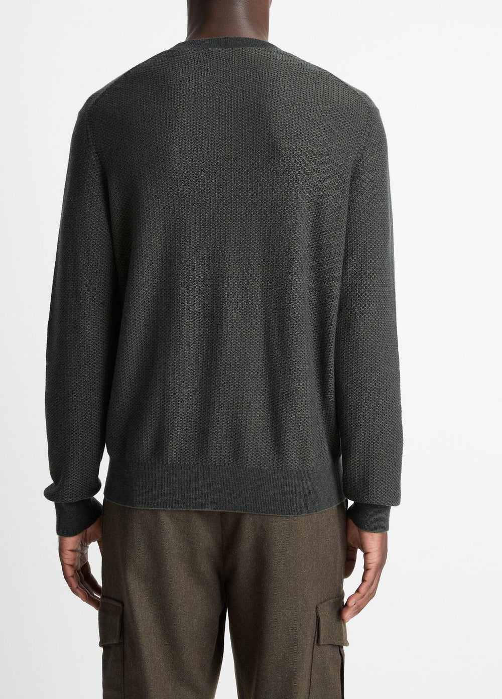 VINCE | Geo-Jacquard Wool-Blend Crew Neck Sweater in Crew Neck - DRIVER GREEN/COASTAL BLUE