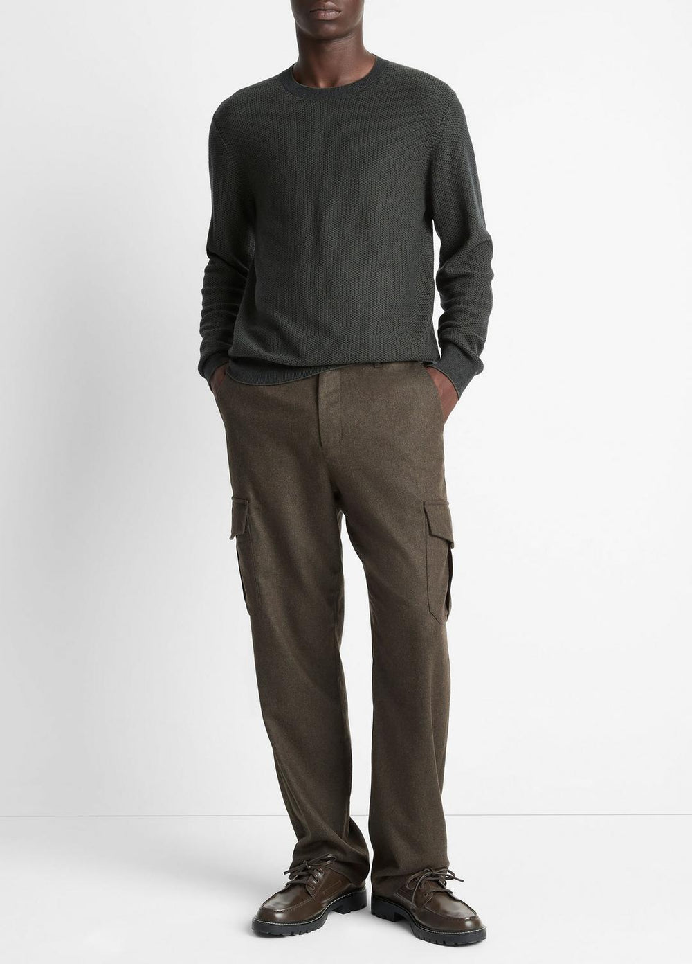 VINCE | Geo-Jacquard Wool-Blend Crew Neck Sweater in Crew Neck - DRIVER GREEN/COASTAL BLUE